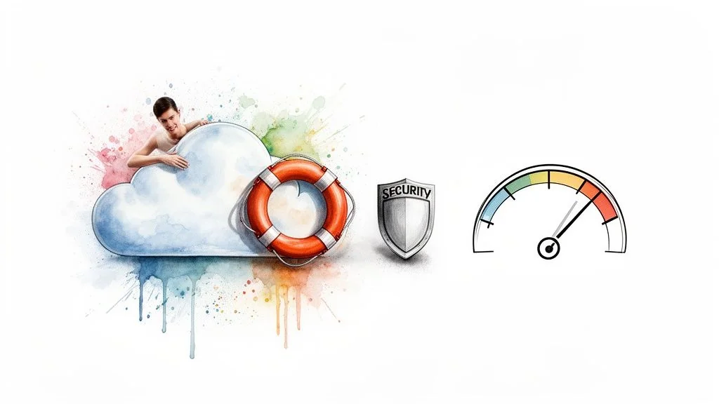 A flowchart decision guide for cloud migration consulting based on risk, data sensitivity, and migration speed.